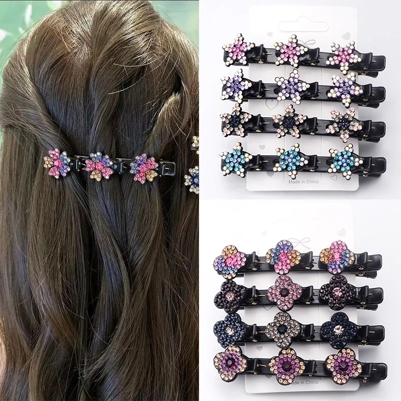 Fashion Crystal Flowers Hair Clips for Women Girls Rhinestones Braid Hairpins Bangs Side Clip Barrettes Korean Hair Accessories