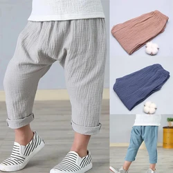 1-6Y Kids Pants Boys Girl Summer Harem Linen Pleated Trousers Children Pants for Baby Boys Cotton Linen Solid Color Casual Pants