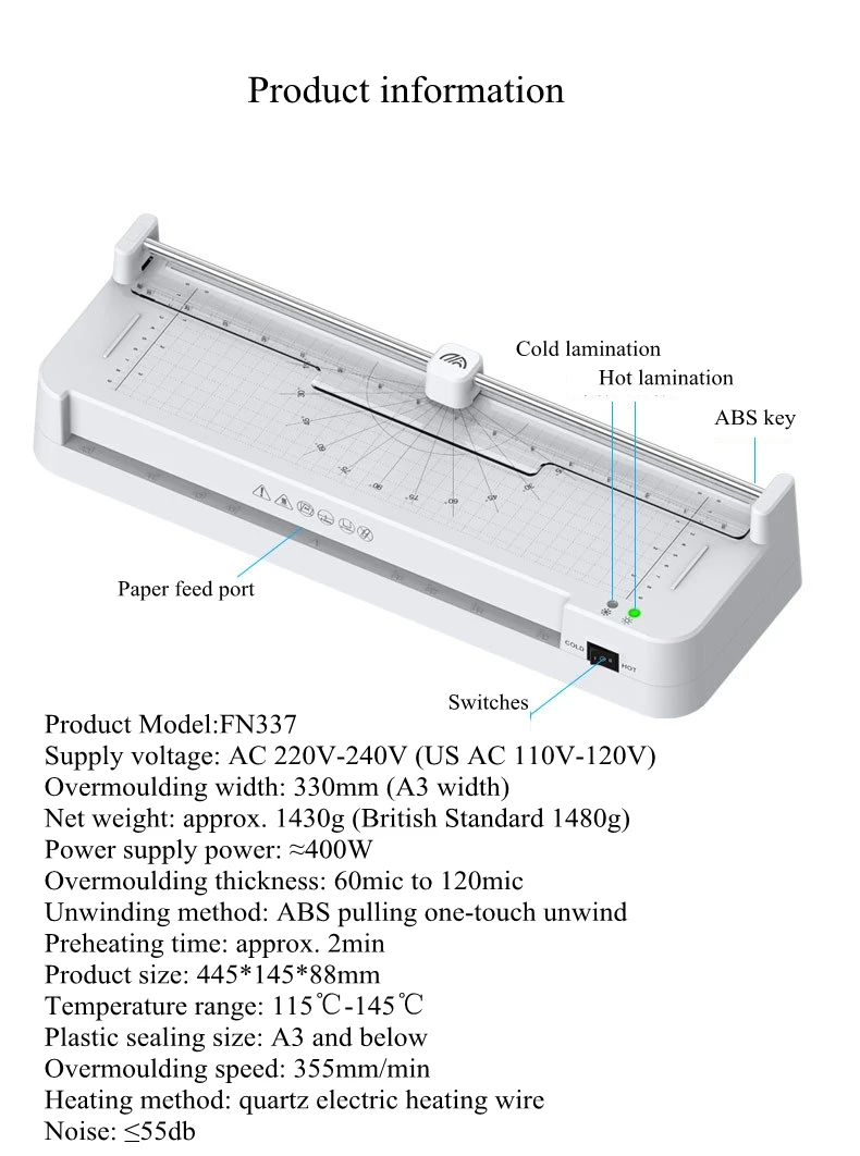 A4 เครื่องเคลือบบัตรภาพเมนูกระเป๋าเครื่องเคลือบบัตร 110V 240V FN337 A3 ขนาดเล็กเครื่องซีลพลาสติกร้อนและเย็นเครื่องเคลือบบัตร