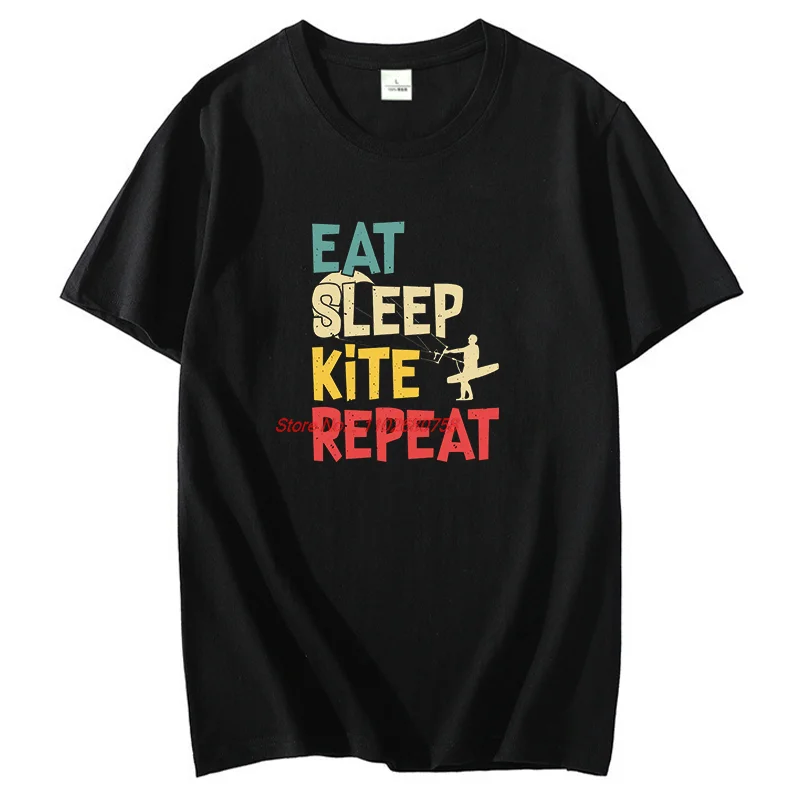 Eat Sleep Kite Repeat Graphic T Shirts Cotton Short Sleeve T-Shirts Unisex Summer New Shirts And T-Shirts Fashion Print T Shirt