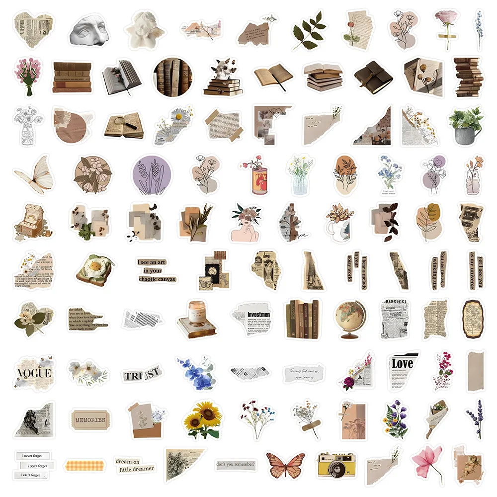 100 Stück Aufkleber-Set im Vintage-Stil – ästhetische Retro-Aufkleber für Tagebücher und Scrapbook-DIY-AufnahmenYourLife Store