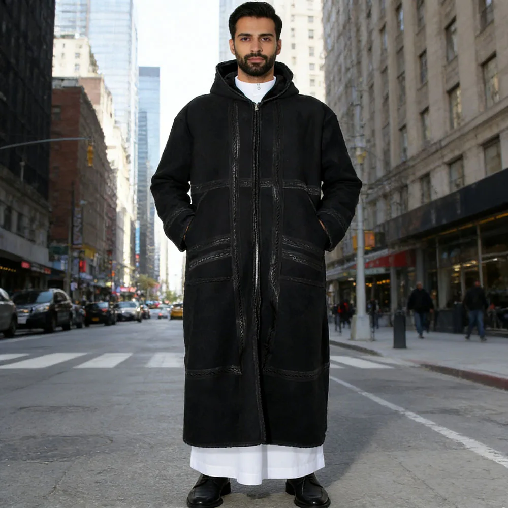 

Suede Velvet Abaya Muslim Men's Prayer Robe Thickened Coat Warm Hooded Cardigan Eid Djellaba Islam Jubba Thobe Abaya Winter New