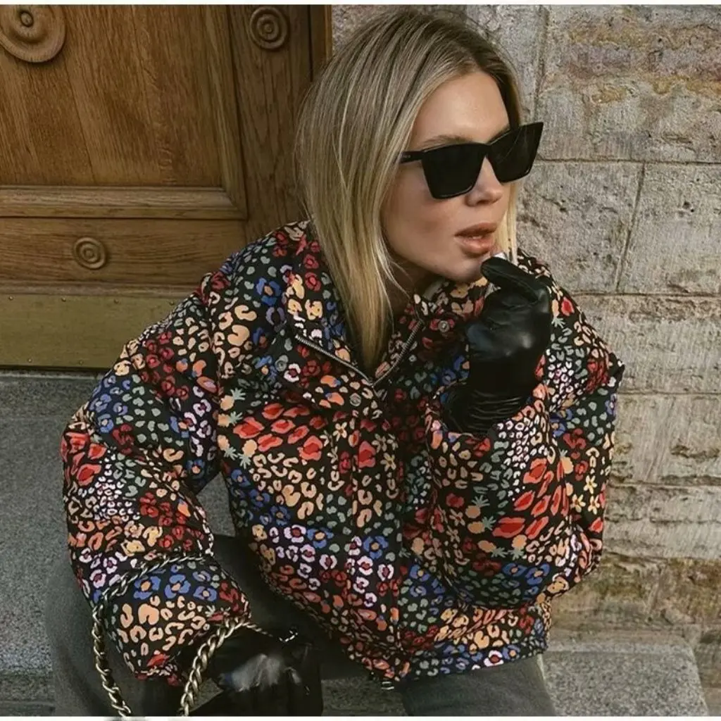

Women's plus Size Cotton-Padded Jacket Winter Loose Casual Print Collar European American Fashion Loose Coat