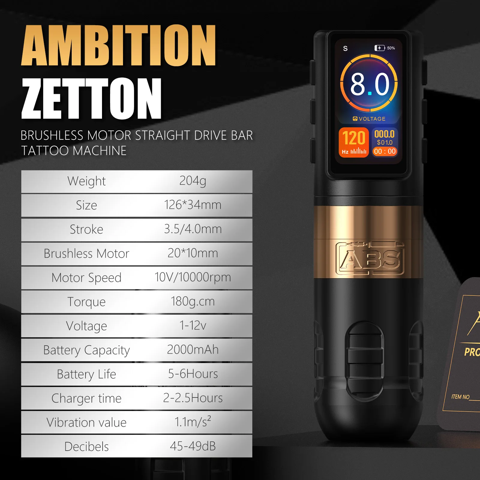 2026 New Ambition ABS Zetton Wireless Rotary Tattoo Machine Brushless Motor Pen 3.5+4.0mm Stroke Tattoo Supply For Body Artists