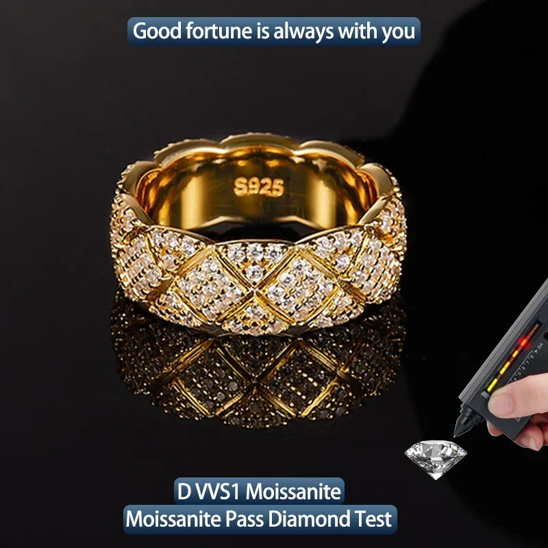 S925 Silver Moissanite Diamond patterned Ring Certified Hip Hop Style Jewelry Personalized customization Valentine's Day Gift