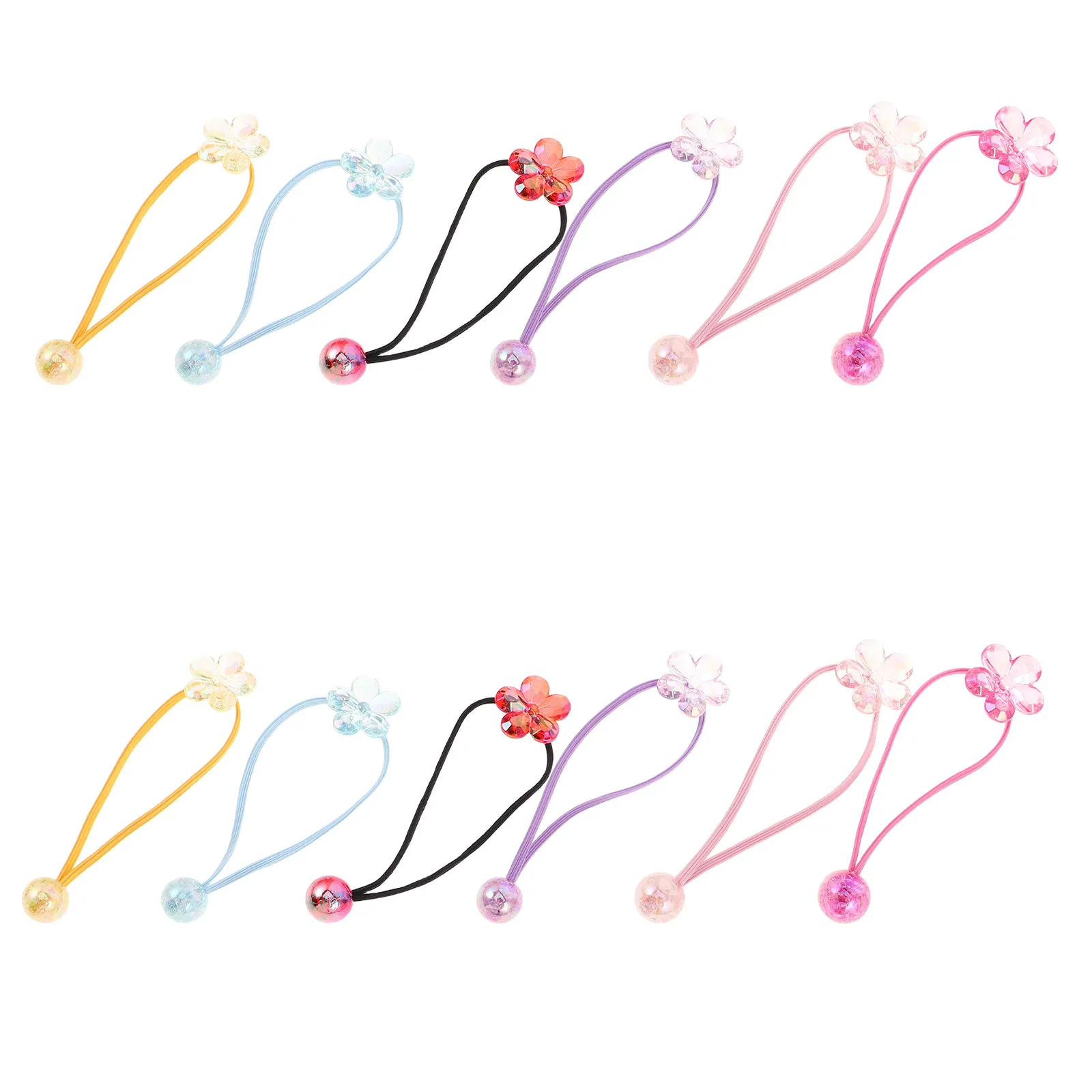 

12Pcs Kids Hair Elastics Double Bead Flower Design Candy Color Ball Charm Hair Ties Soft Gentle Ponytail Holders for Toddler
