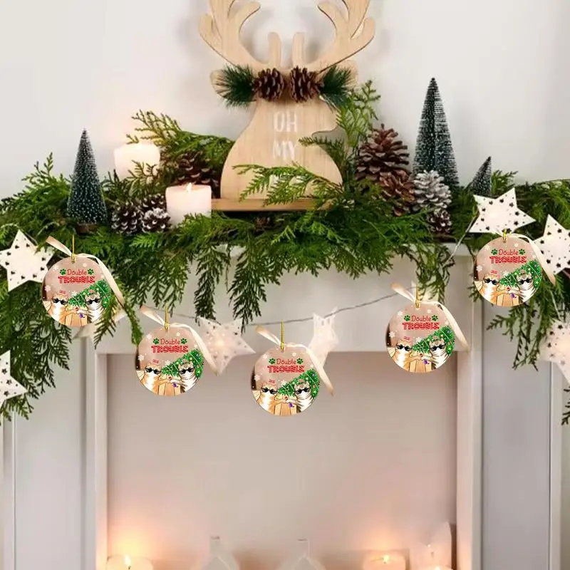 Adorno navideño para gatos, colgante de acrílico 2D para árbol de Navidad, adornos decorativos para amantes de los gatos
