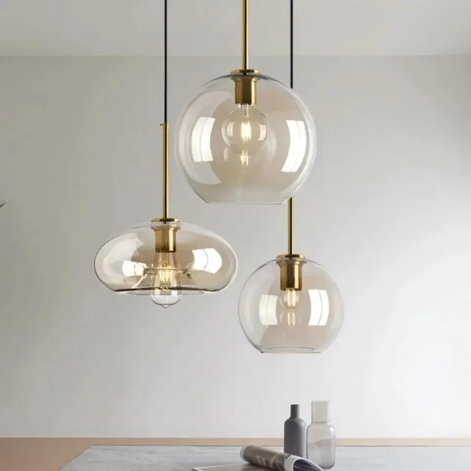 

Modern Glass Lustre Pendant Lamp Dining Table Kitchen Hanging Lamp Industrial Indoor Lighting Decor Fixture Luminaire Suspendu