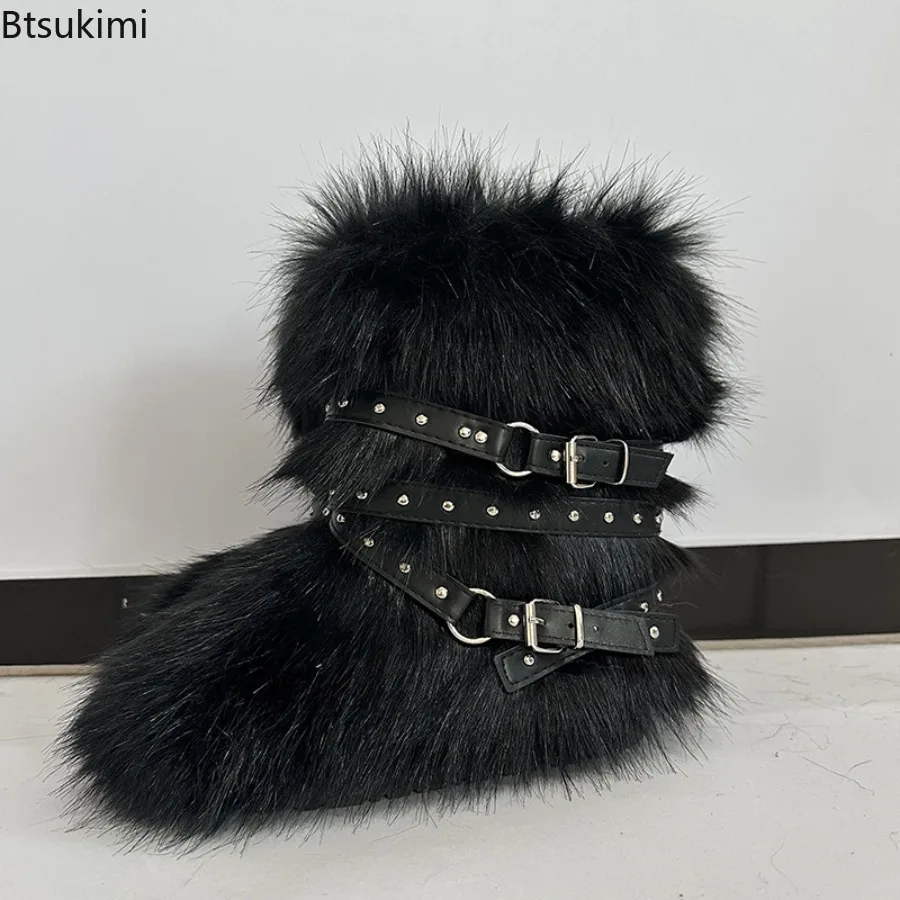 New Winter Boots Women Faux Fur Snow Boots Warm Platform Long Boots Cute Plush Over Knee High Boot Y2K Girls Outdoor Furry Shoes - view 5