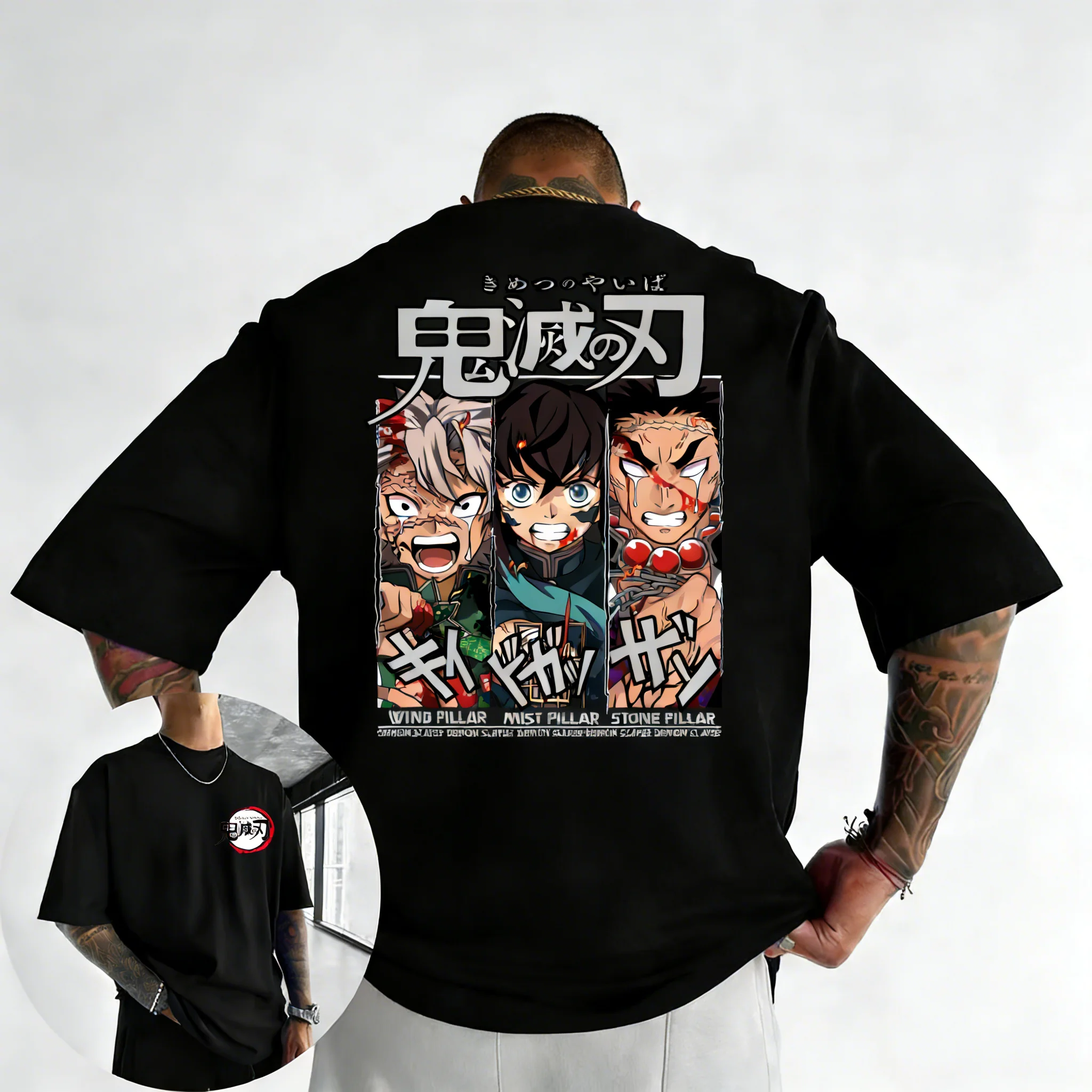 

Футболка Demon Slayer (Клинок, рассекающий демонов) из хлопка, коллаборация с аниме-брендом, 2026, мужская и женская, летняя, новая, модная, в стиле хип-хоп, повседневная, свободного кроя, Y2K, для родителей и детей