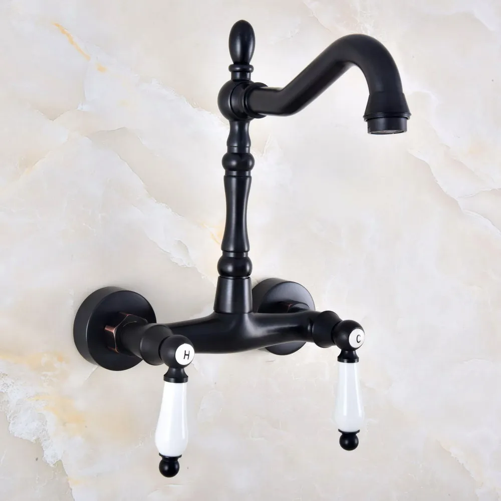 

Dual Handle Duals Hole Wall Mount Basin Faucet Oil Rubbed Bronze Bathroom Vanity Faucets Kitchen Sink Cold Hot Water Taps Dnf825