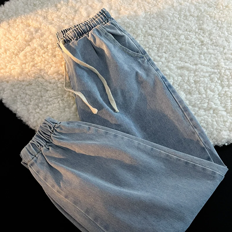 American High Street Men's Jeans Casual Loose Sports Pants Youth Popular Nine Points Cuffed Loose Fit Casual Jeans for Men