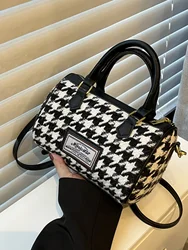 Woolen Houndstooth Crossbody Bag For Women Autumn Winter New Luxury Designer Black Female Handbag Boston Shoulder Bag