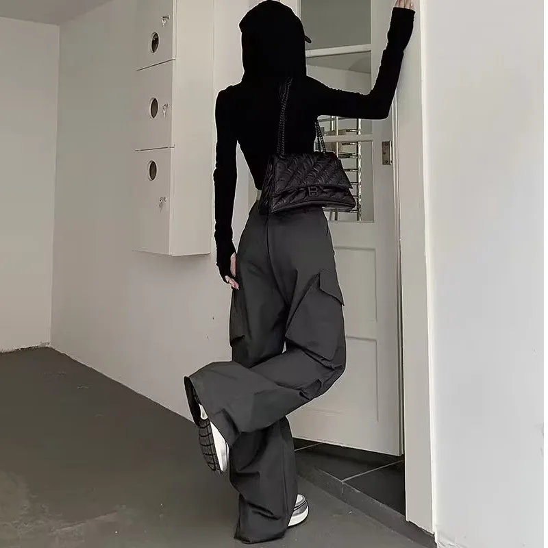 Women Cargo Pants Grey Vintage Y2k Baggy Korean Style High Waist Trousers Techwear Aesthetic Female Streetwear Hippie