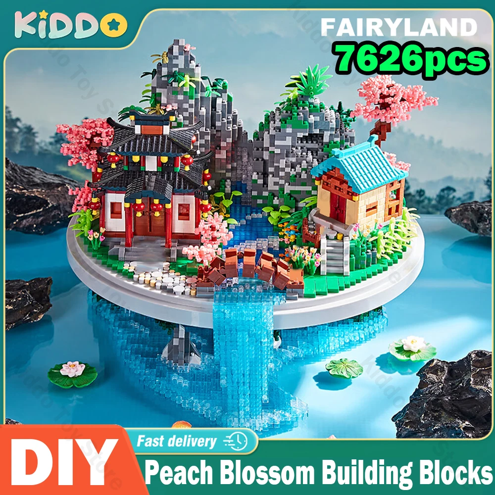 

7626pcs DIY Peach Blossom Pond Building Block Puzzle Toys Microparticle Children's Assembly Building Model Toys Xmas Gifts