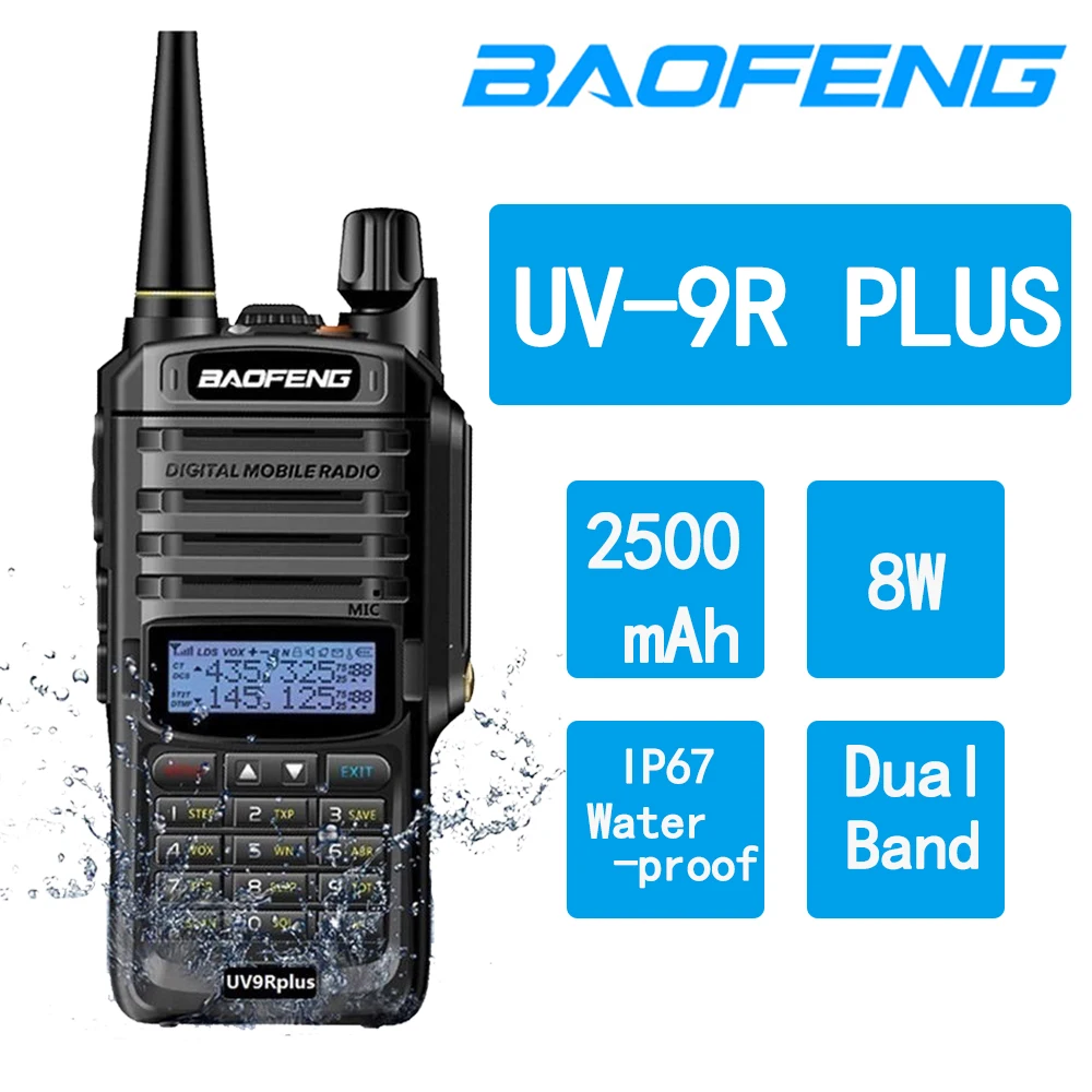 Baofeng-Original UV-9R PLUS Dual Band Ham Radio, Walkie Talkie portátil à prova d\'água, Vhf Uhf Interphone