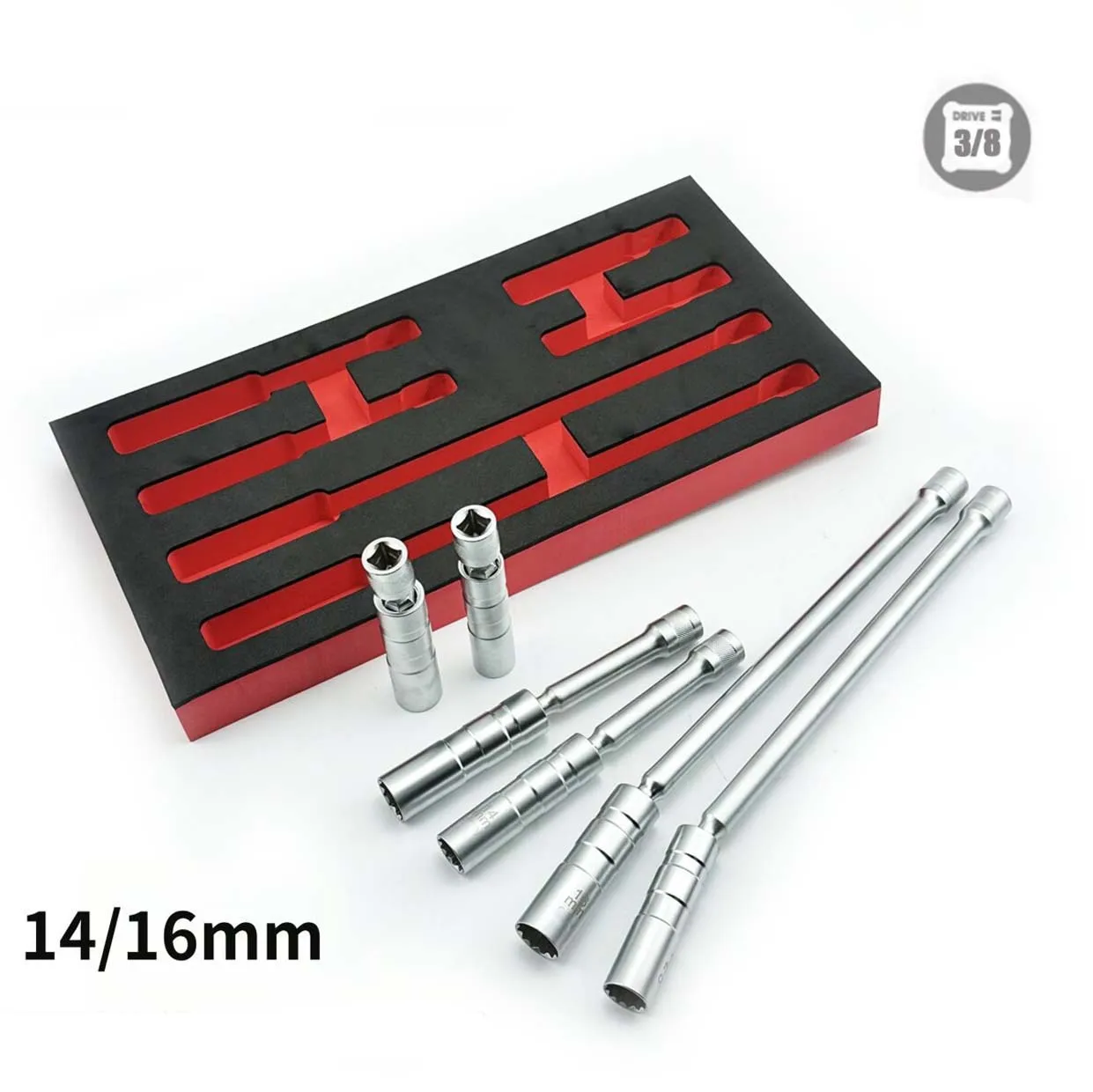 1/6PCS 14/16mm Magnetic Swivel Sparkplug Socket Wrench Sleeve Removal Tool Thin Wall Extension Socket 3/8inch Steel Tool