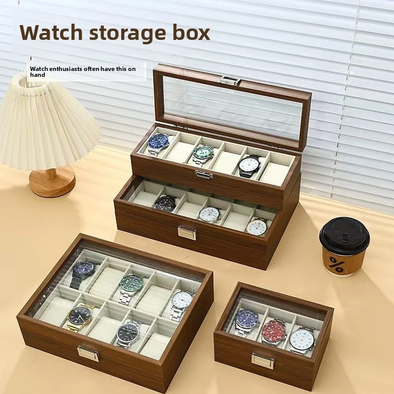 Walnut Wood Grain Box Storage Display Case 3 6 10 12 Slots Integrated Detachable Dust Proof Luxury Watch Box Men'S Women'S Gifts
