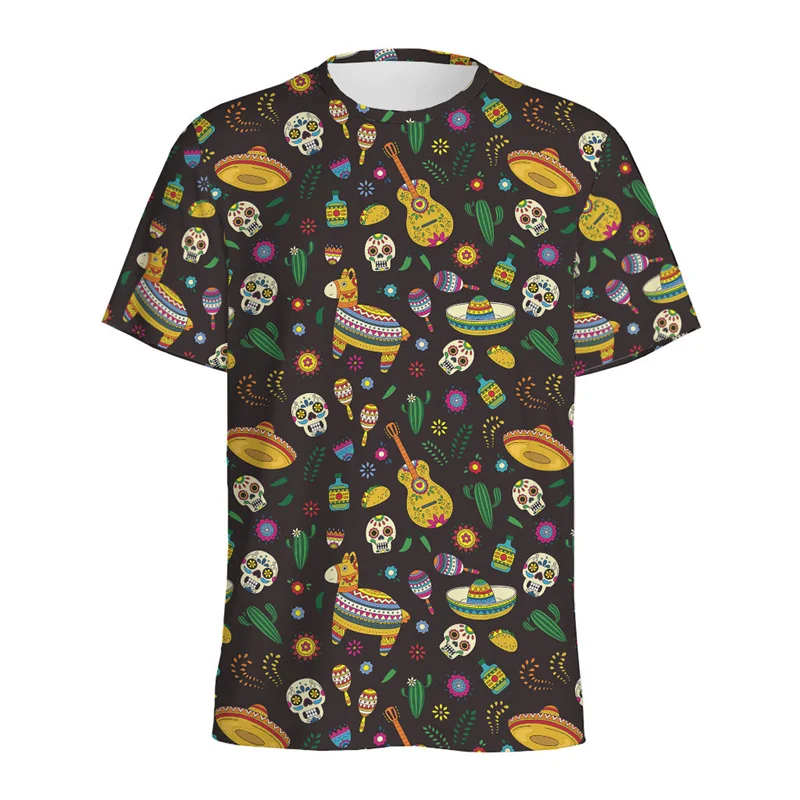 Day Of The Dead Pattern T-shirt For Men Colorful Mexican 3D Printed T Shirt Tops Short Sleeves Summer Streetwear Round Neck Tees