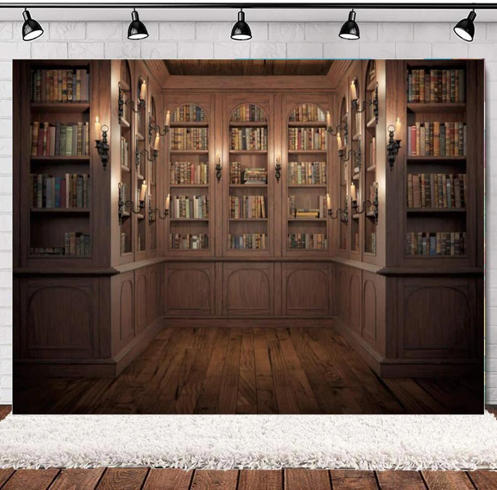 

Vintage Wood Bookshelf Photography Backdrop Indoor Bookcase School Library Study Room Background Office Backdrop for Conference