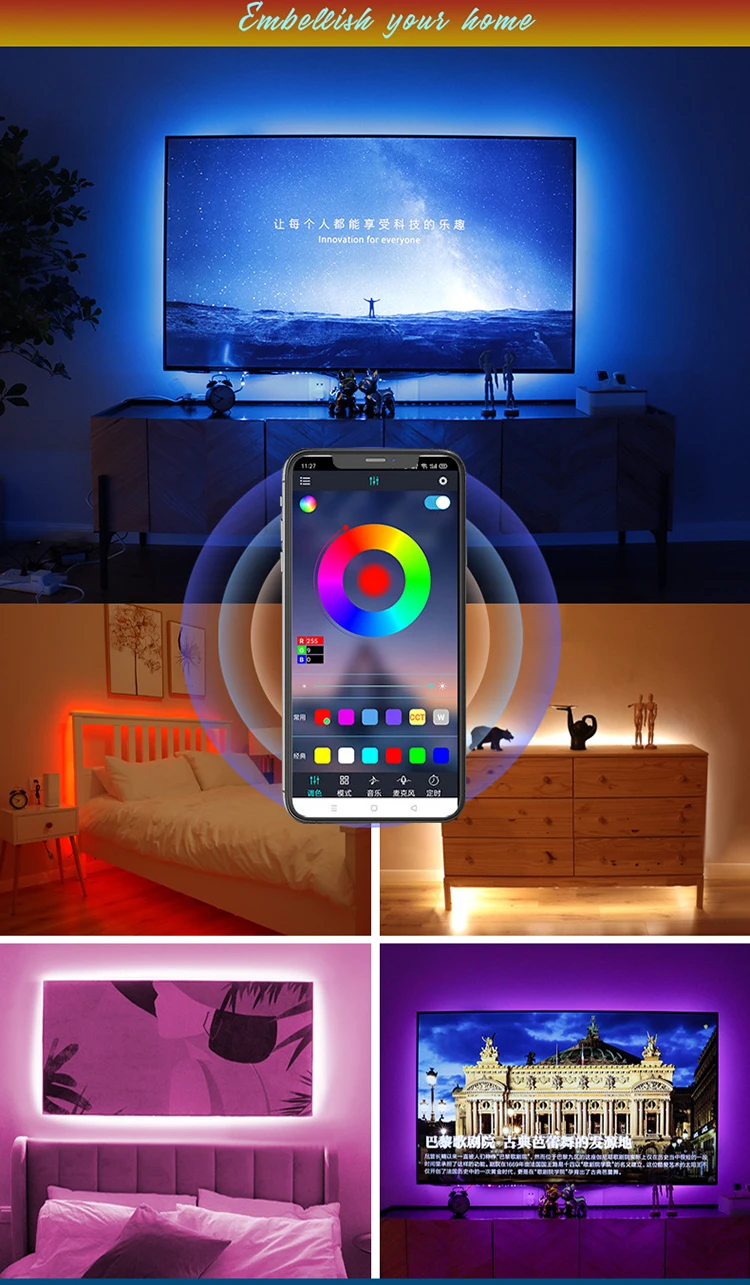 X-House 1-5M Smart LED Strip Light Bluetooth Music 5050 RGB 5V Wall Bedroom Wifi for TV BackLight Party