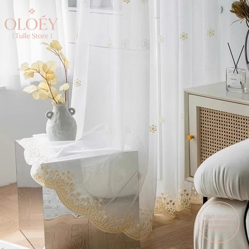 

Exquisite 3D Embroidery White Sheer Curtains for Living Room Bedroom Bay Window Balcony Lightweight Breathable Decorative Drapes