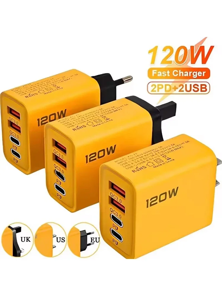 4-Port 120W Ladegerät USB C PD Quick Charge 3.0 Typ C USB Telefonladegeräte Superschnelles Ladeadapter für iPhone Samsung Xiaomi