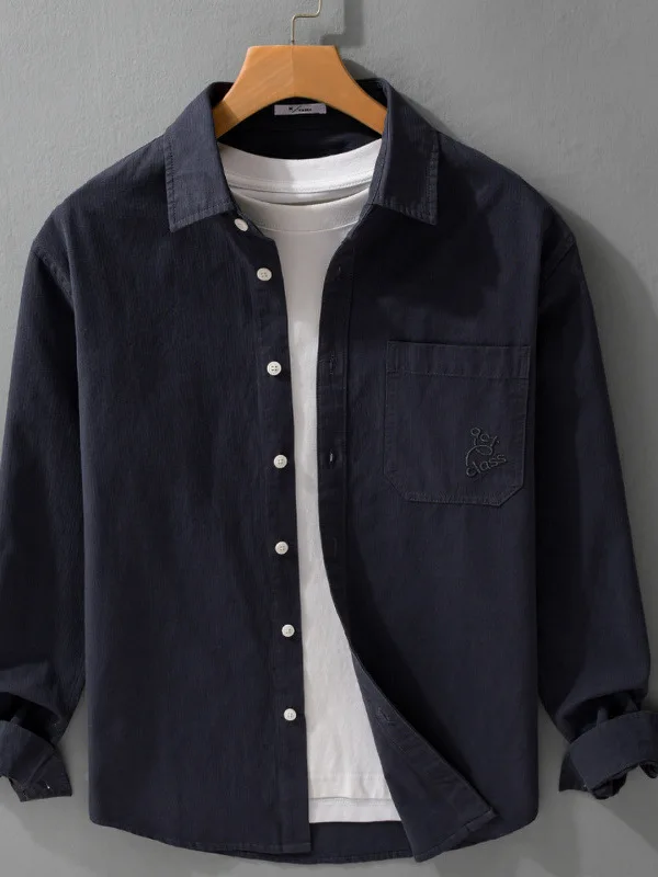 

Embroidered Long Sve Cotton irt Men's Casual Sle Autumn New Pure Cotton High Sensation Trendy Outerwear Casual irt