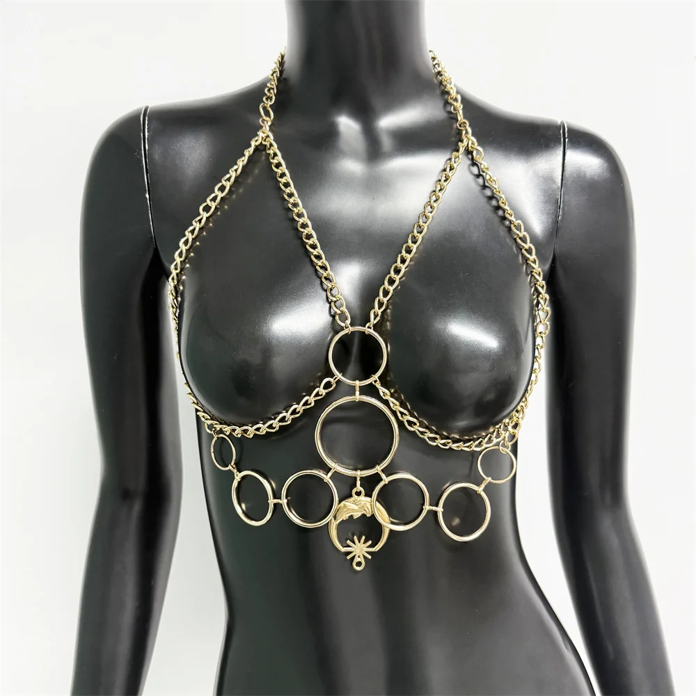 Fashion Metal Chain Fringed Body Chain Camisole Sexy Hollow Out See Through Handmade Tank Top Rave Festival Party Crop Tops