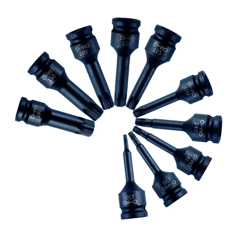 10pcs 1 2 pouce Drive Torx Star Bit Douilles Ensembles T20-T80 Douilles Jeu Air Bit Pneumatique Hex Douille Clés