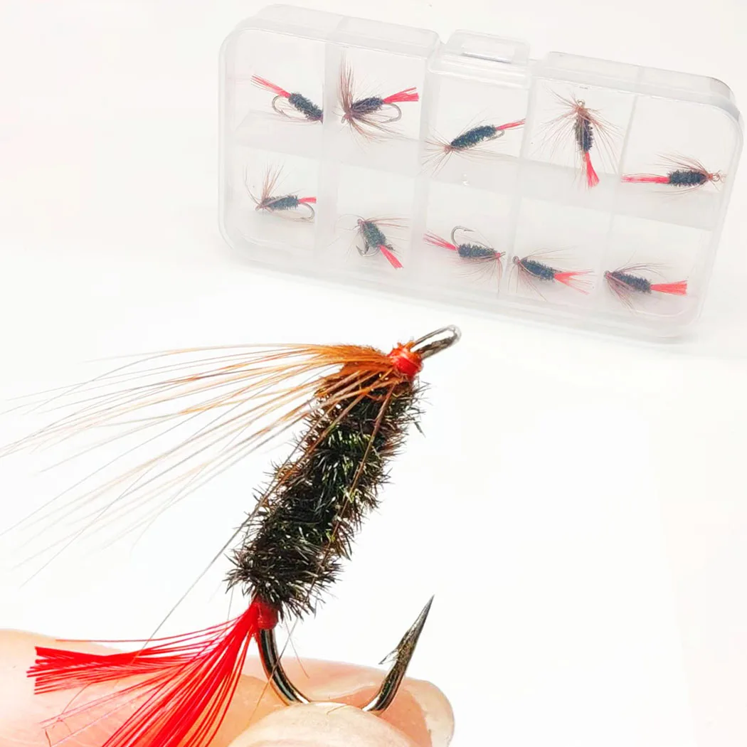 10 Teile/schachtel Fliegenfischen Fliegen Trockenfliegen Lockt Redtail Trockenköder Forelle Künstliche Nymphen Köder für Angeln Forelle/Barsch köder – Detail 4