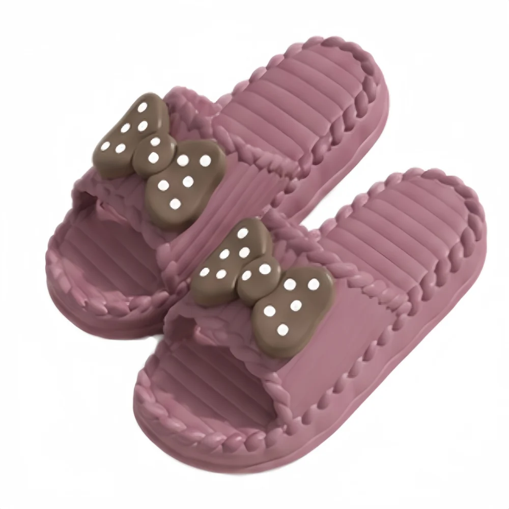 

Cute PVC Women Bow Slippers Soft Soles Comfortable Home Sandals Non-slip 4 Colors Bathroom Slippers Everyday Wear