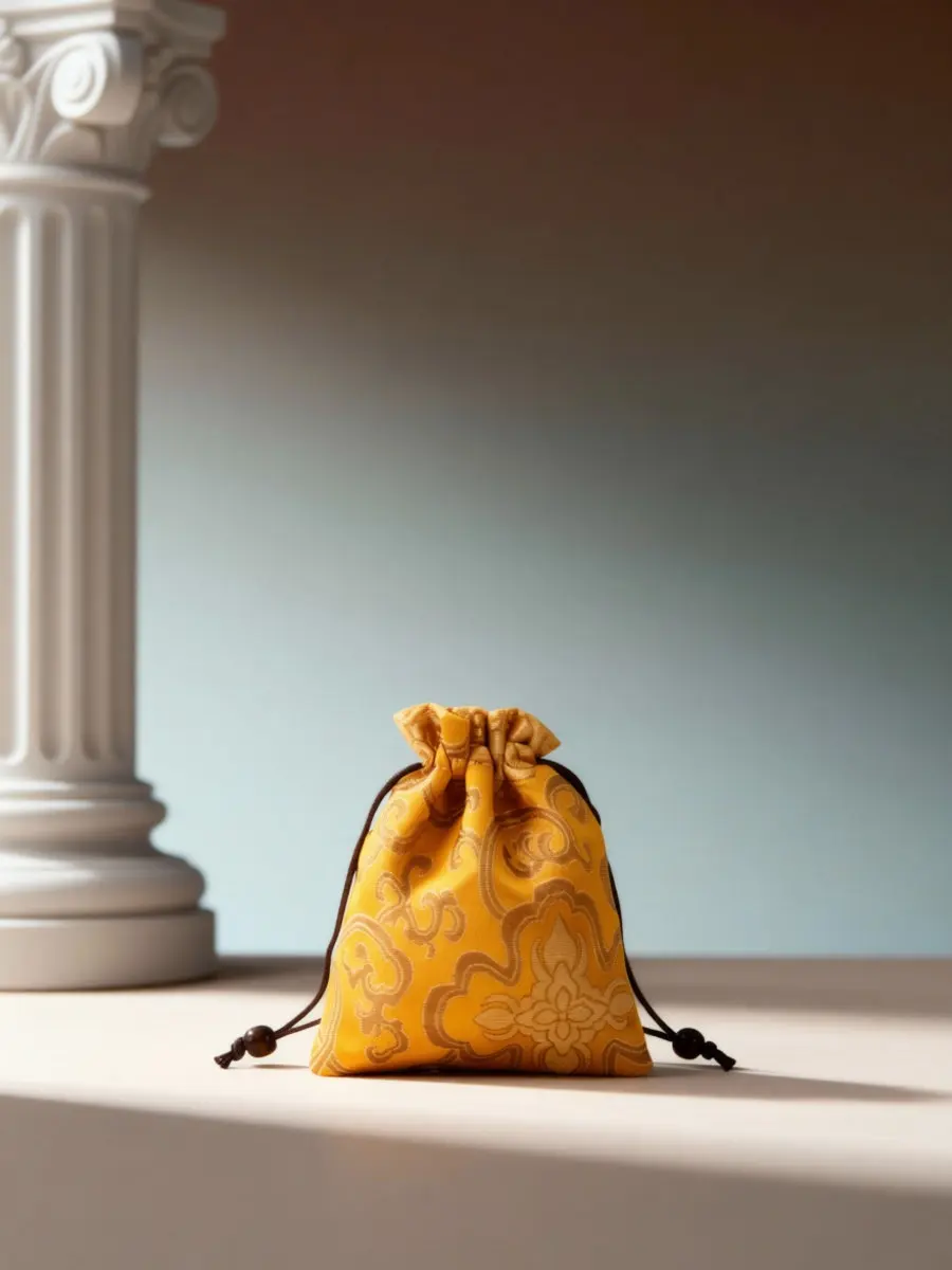 Silk Brocade Drawstring Pouch for Jewelry, Singing Bowl & Prayer Beads Storage Organizer