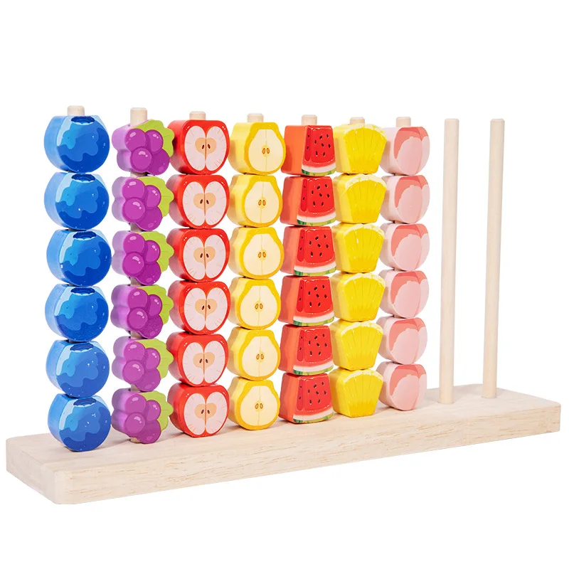 Montessori Early Education Fruit Color Classification Stacking Cylinders for Hand-Eye Coordination Exercise, Kindergarten Fruit