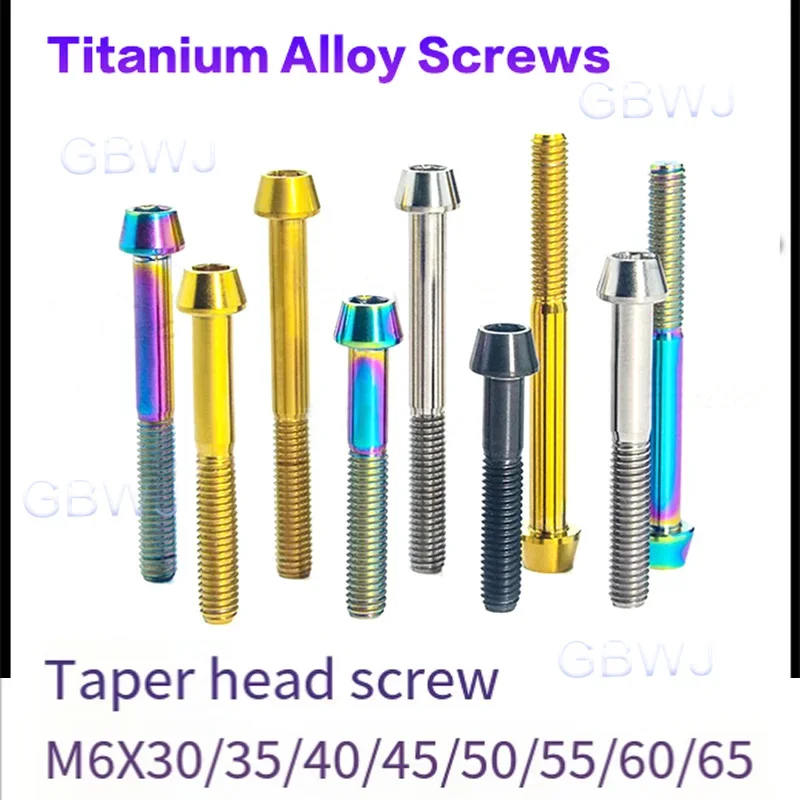 

Titanium Alloy Screw M6x30mm/35mm/40mm/45mm/50mm/55mm/60mm/65mm For Bicycle Motorcycle Taper Head Screw Allen Replacement Screws