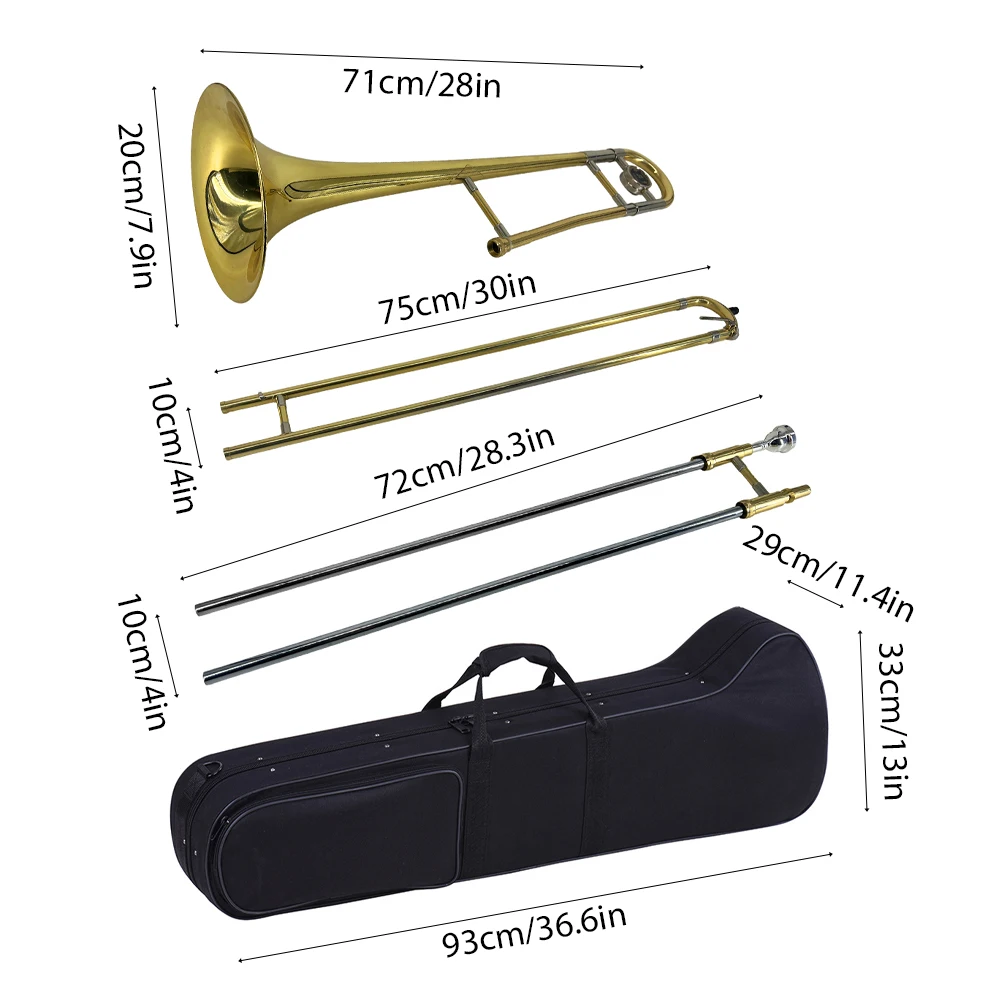 Alto Trombone Brass Gold Lacquer Bb Tone B flat Wind Instrument with Cupronickel Mouthpiece Case