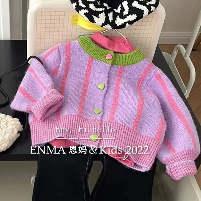 2022 Sweater Cardigans O-neck Collar Patchwork Cotton Soft Warm Simple Fashion Casual Comfortable Autumn Children Girls