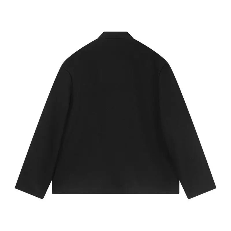 

New Sle Loose Fit Stand Collar Men's Jaet Coat Pure Color Button down Chinese Sle Outerwear Youth Faion Autumn Windproof