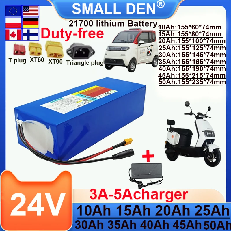 

24V 10Ah 15Ah 20Ah 25Ah 30Ah 35Ah 40Ah 45Ah 50Ah 21700 Lithium Battery Pack 7S10P 1000W High Power with BMS for E-motorcycle