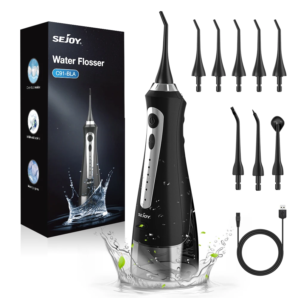 

Sejoy Water Dental Flosser Oral Irrigator 8 Jet Tips 5 Modes IPX7 Waterproof Portable Cordless Teeth Cleaner for Home&Travel