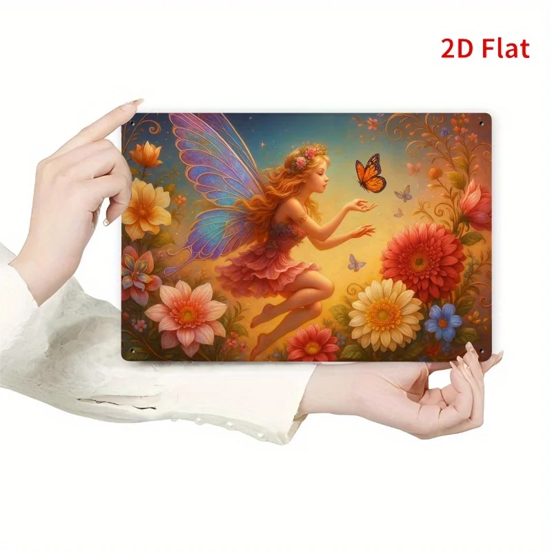 Impresión plana 2D, cita inspiradora divertida, letrero de estaño rectangular de hierro vintage, Hada de las flores, decoración rústica vintage para el hogar y decoración del jardín