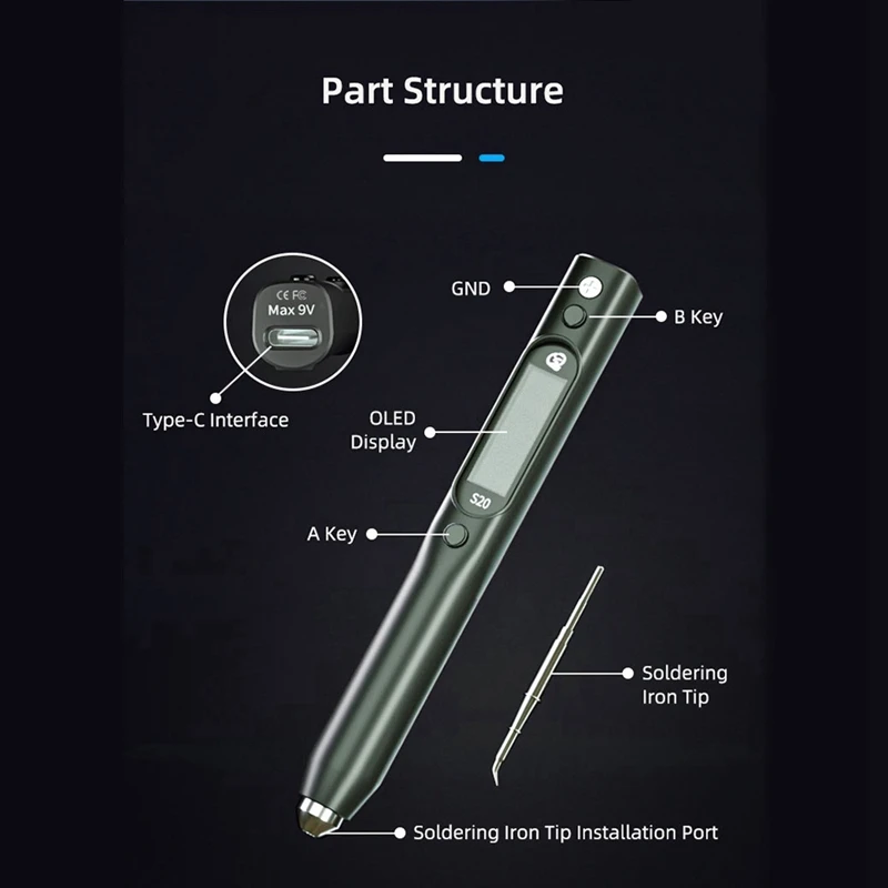 0.91 Inch Electric Soldering Iron OLED 50℃-500℃ Electric Soldering Iron Compatible With C115 Soldering Head US Plug