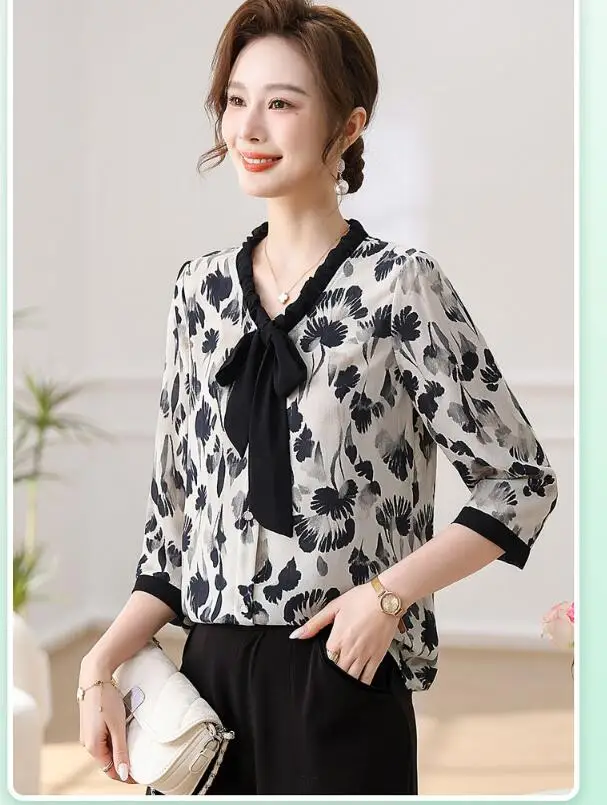 women Summer fashion flower printing T-shirt  plus size middle-aged and elderly women's clothing, summer loose shirt