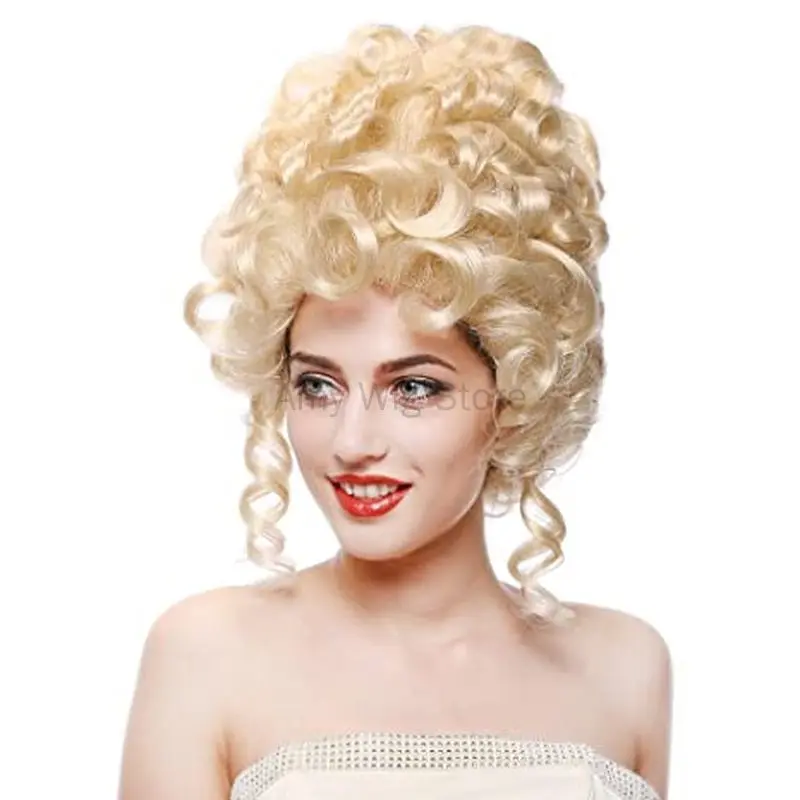 Retro Vintage Perücke Hoch Beehive Perücke Blonde Locken Verworrene Lange für Frauen Königin Kostüm Cosplay Partei Haar Barock 18th Century perücke