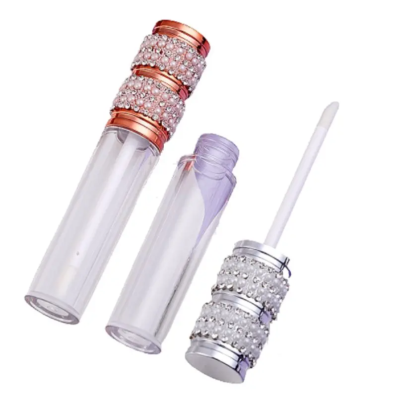 

30pcs 5ml Lip Gloss Tube Transparent Empty Round Plastic Cosmetic Lipgloss Refillable Bottles Gold Silver Lid With Rhinestone