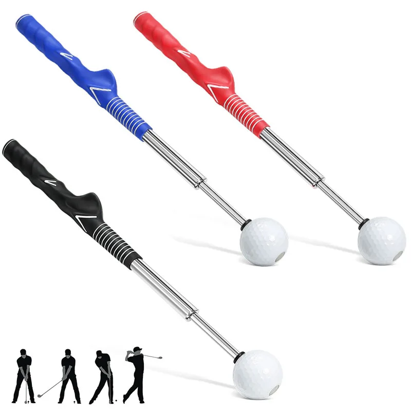 格納式ゴルフスイングトレーナー-柔軟な補助具-伸縮式練習スティック-聴覚クリックフィードバック付き-屋内-屋外使用可能