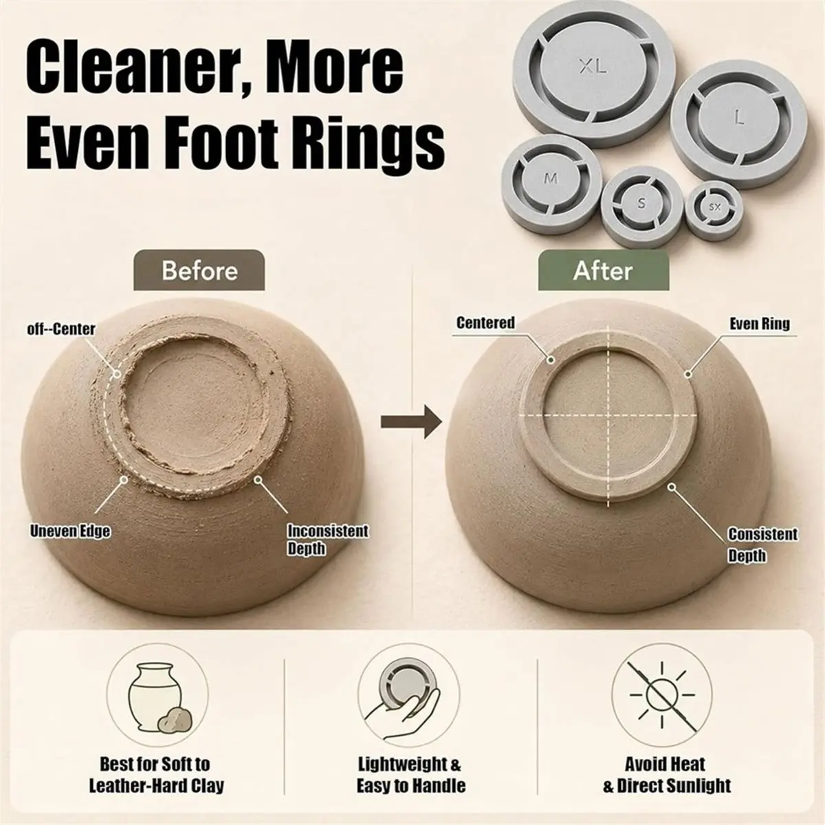 Best of 2026 5pcs Pottery Foot Ring Tool Set Clay Base Aligner for Ceramics, Even Foot Press for Pottery Bowls, Cups
