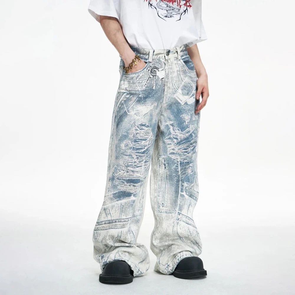 

Summer New Men's Gradient Straight Denim Trousers American Retro Fashion Trend Street Hip-Hop Loose Casual Niche Men's Bottom