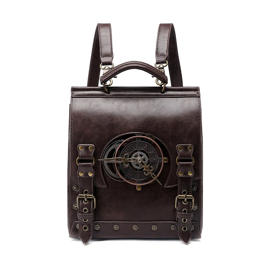 Retro Steampunk Backpack Vintage Industrial Style Gothic Medieval Women Leather Vikings Laptop Bag Satchel Pirate Briefcase