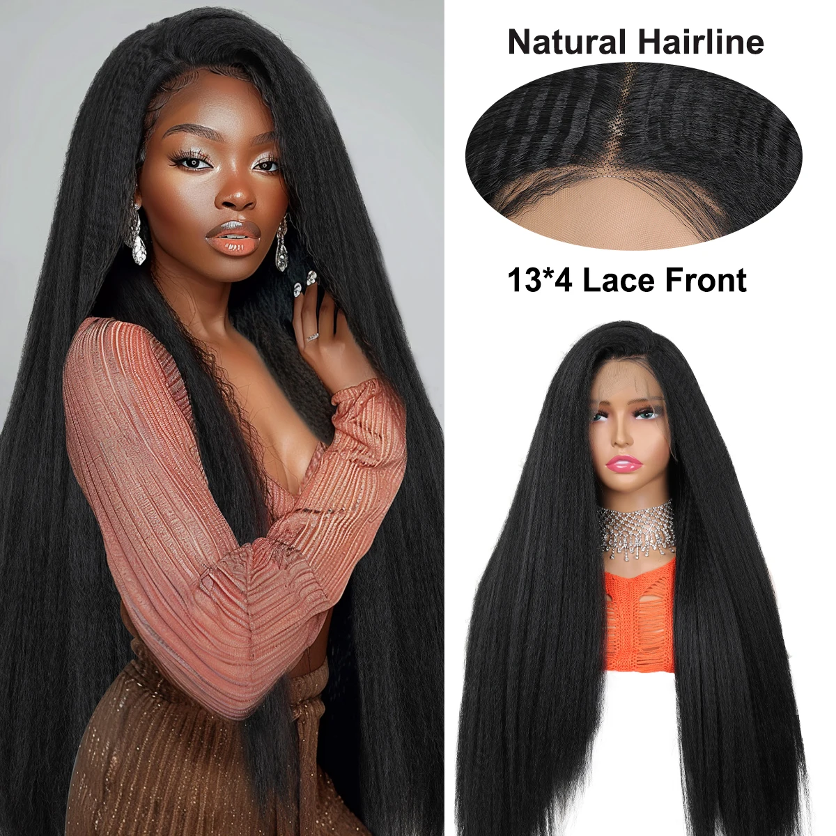 

Длинный прямой синтетический парик Yaki 13x4 для чернокожих женщин, мягкие натуральные волосы, Детские волосы для косплея на каждый день